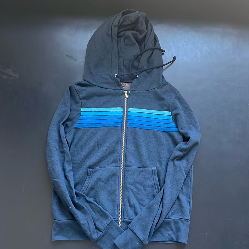 AVIATOR NATION Navy 5 Stripe Hoodie Full Zip Jacket Size S 

Like New